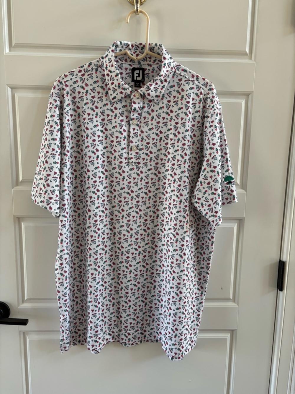 FootJoy Floral Golf Polo Shirt Men’s Large White Pink Green Print Performance